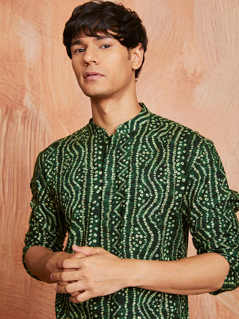 Men's Green Rayon Kurta And Patyala Set